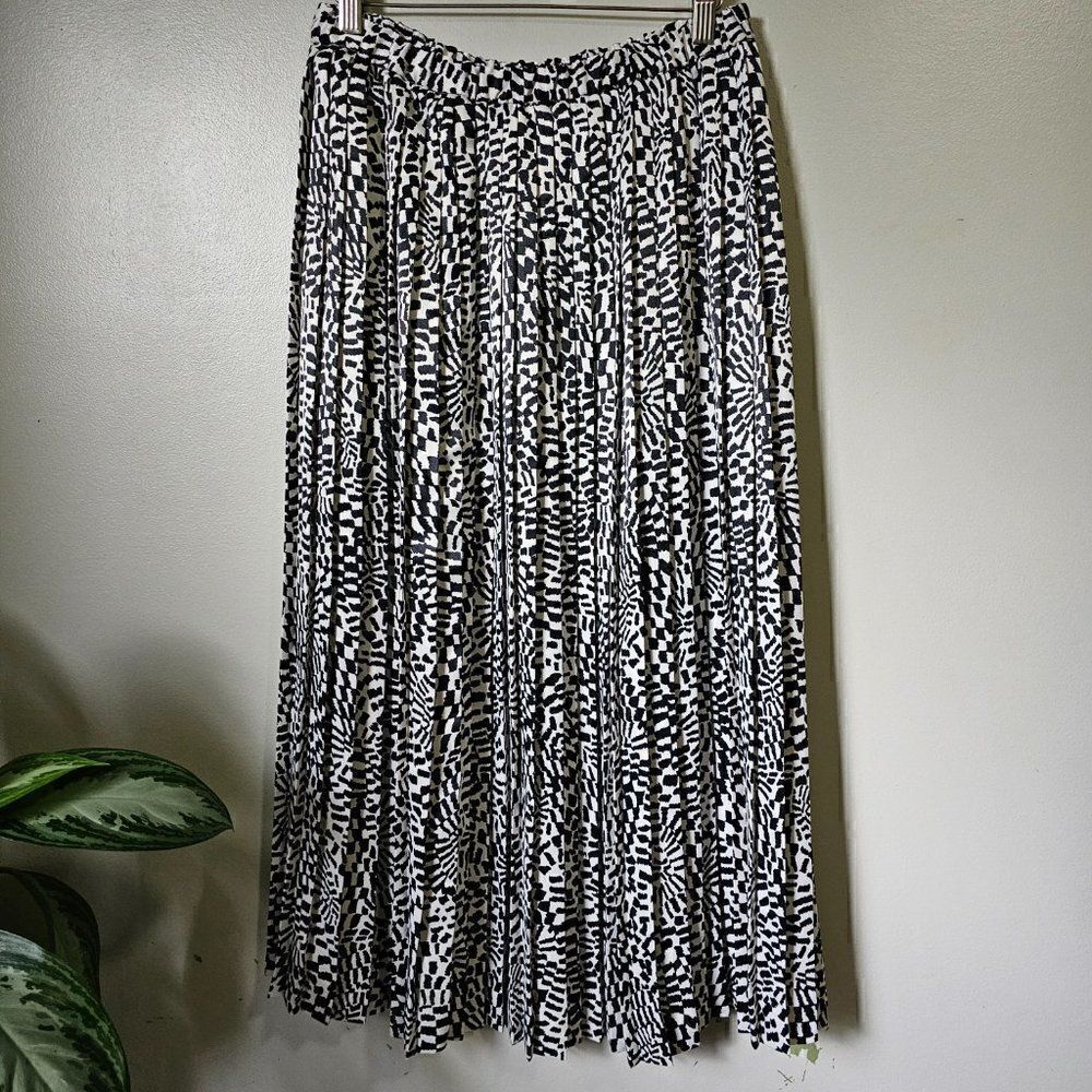 EUC VINTAGE EVAN PICONE ACCORDION BLACK WHITE PRINT MAXI SKIRT SIZE 8 / M